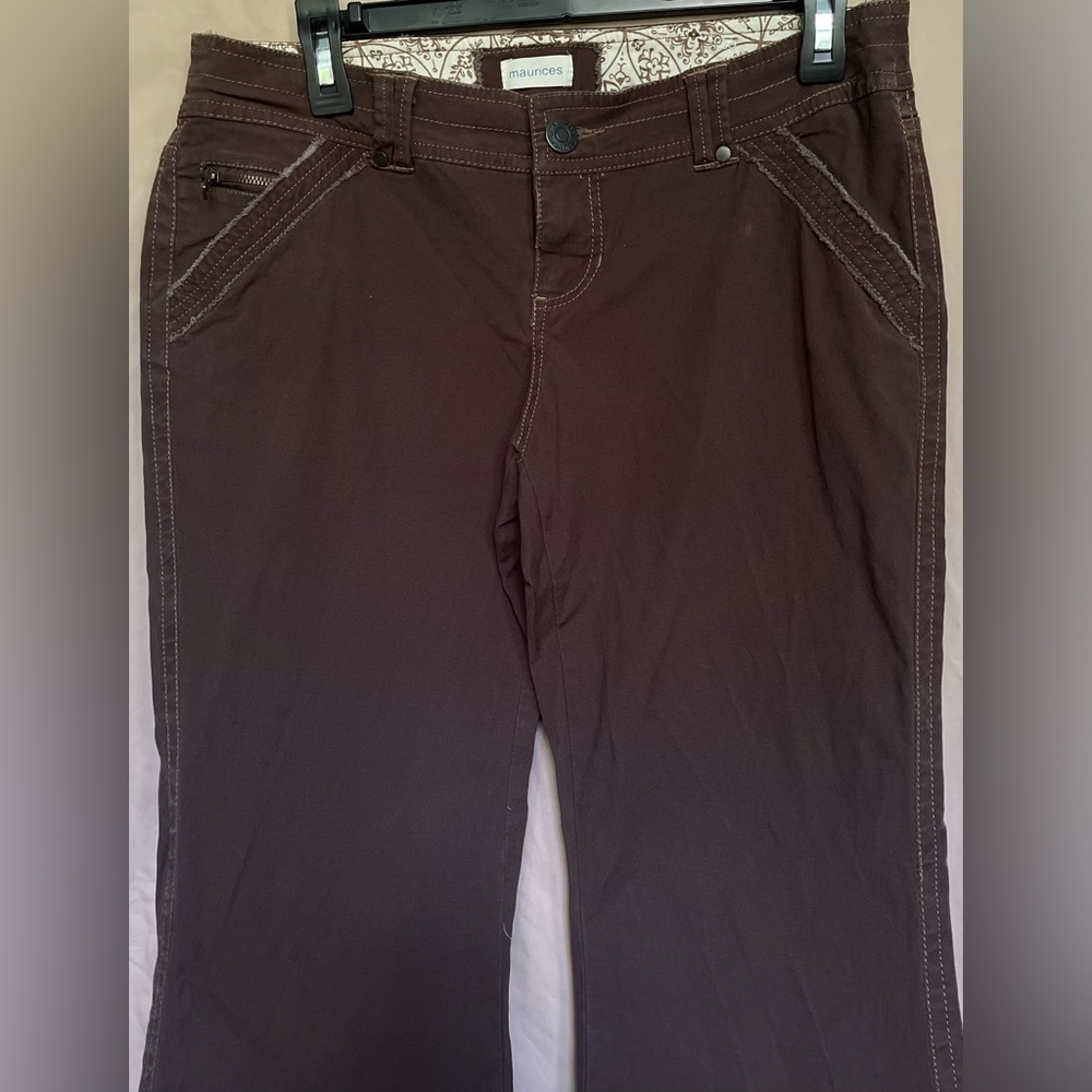 Maurices Brown Chino Pant Sz 5/6 32 Inseam 34 Waist Mid Rise Wide Leg Button Zip